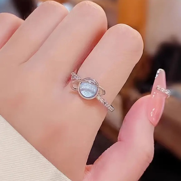 Elegant Silver Planet Ring, Planet and Stars Ring - Picture 1 of 6